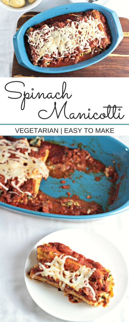 Spinach Manicotti features ricotta, mozzarella, and Parmesan cheese, spinach, jar sauce and is a super easy meatless dish that is also very nutritious.