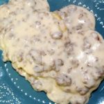 A traditional stick-to-your-ribs country sausage gravy that is easy to make and only requires sausage, milk, flour, canola oil and a little salt and pepper.