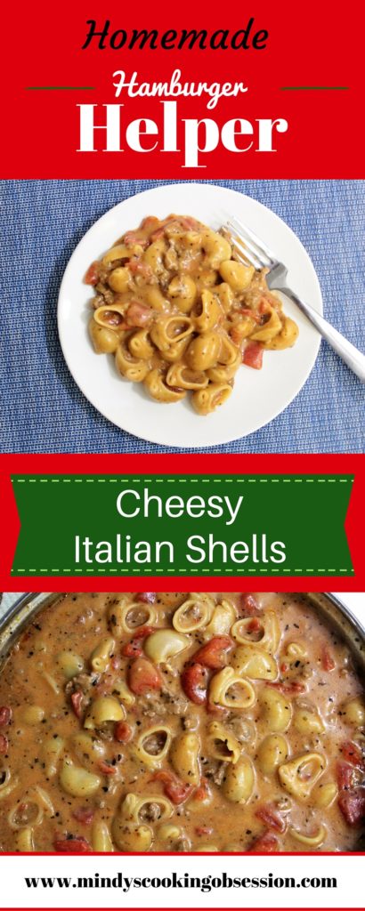 This Homemade Hamburger Helper Cheesy Italian Shells combines ground beef, pasta, tomatoes, tomato sauce and spices to make a healthier version of the dish.