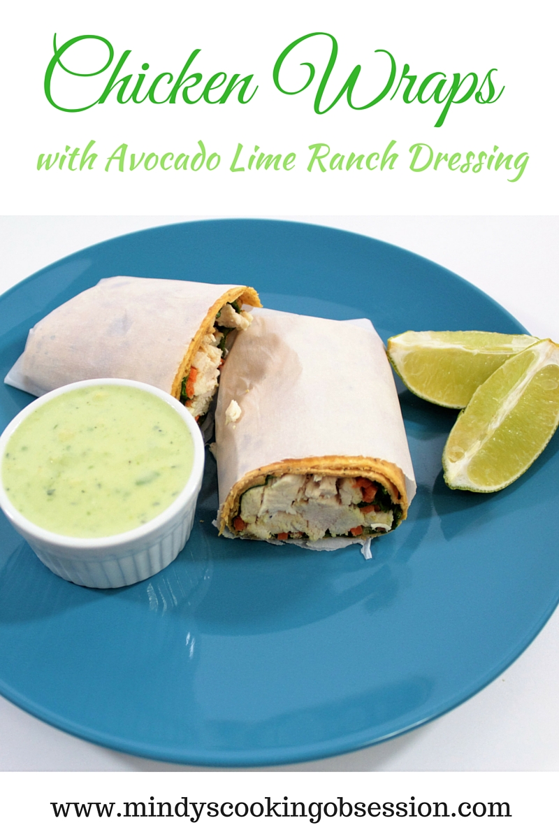 These Chicken Wraps combine chicken, lettuce, carrots, cucumber, and Avocado Lime Ranch Dressing and make a great light lunch or dinner.