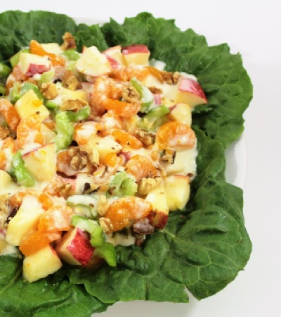 Mandarin oranges, apple, celery, walnuts, mayonnaise, milk, a lemon, and sugar are all you need to make this delicious Mandarin Orange & Apple Salad. 