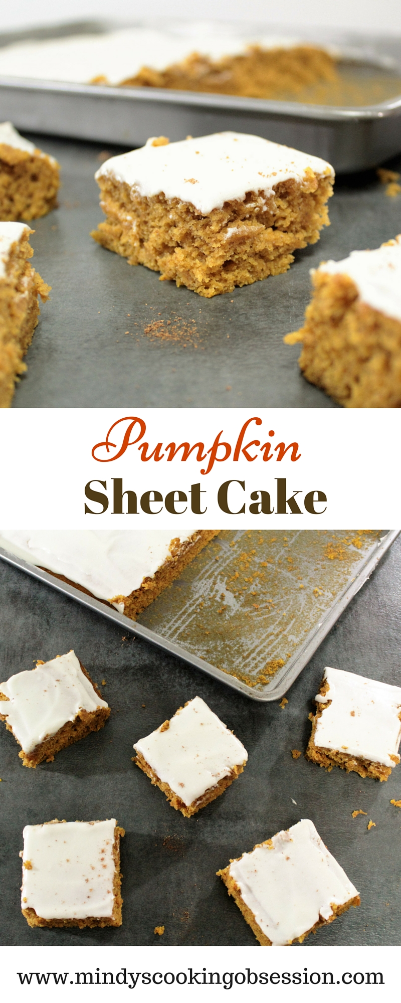 White flour combined with wheat flour as well as yogurt in the frosting make this recipe for Pumpkin Sheet Cake a little healthier than traditional recipes.