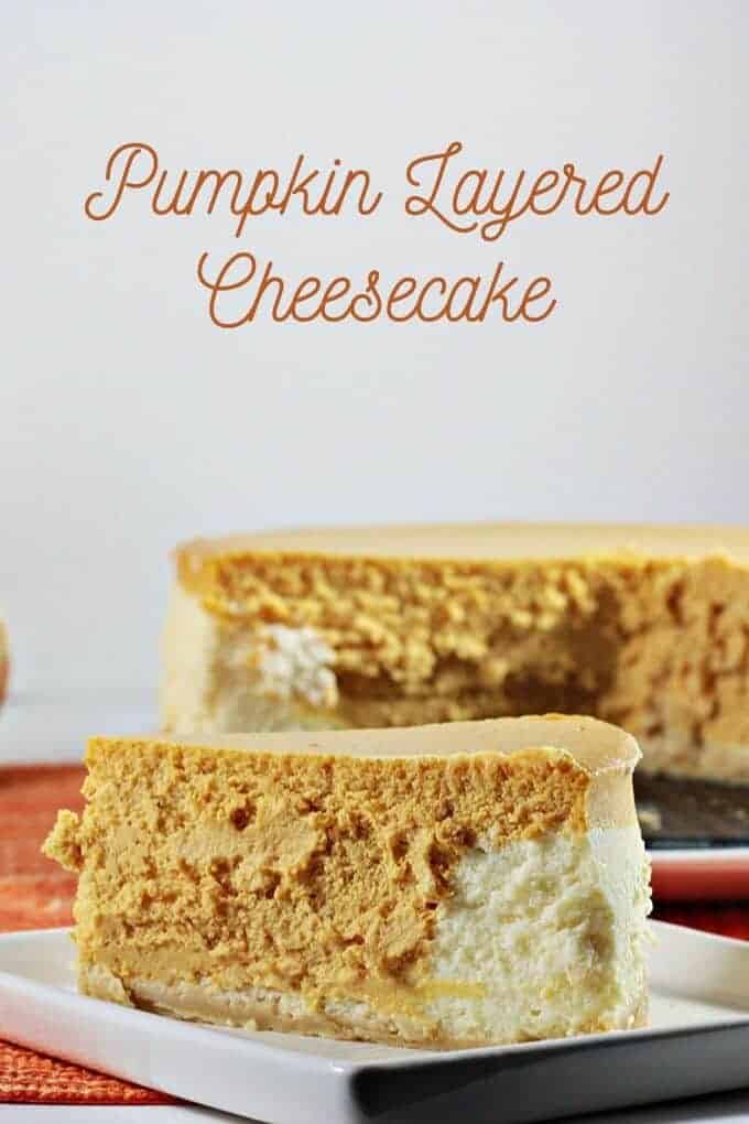 Pumpkin Layered Cheesecake has a shortbread crust with a layer of regular cheesecake and a layer of pumpkin cheesecake. So creamy and delicious!