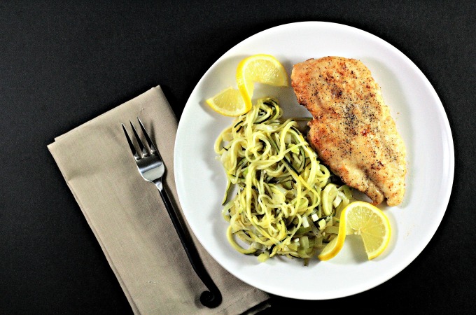 Chicken with Lemon Leek Zucchini Noodles (Zoodles) is easy, quick, and healthy. This is a great recipe for two, but can be doubled or tripled to feed more. 