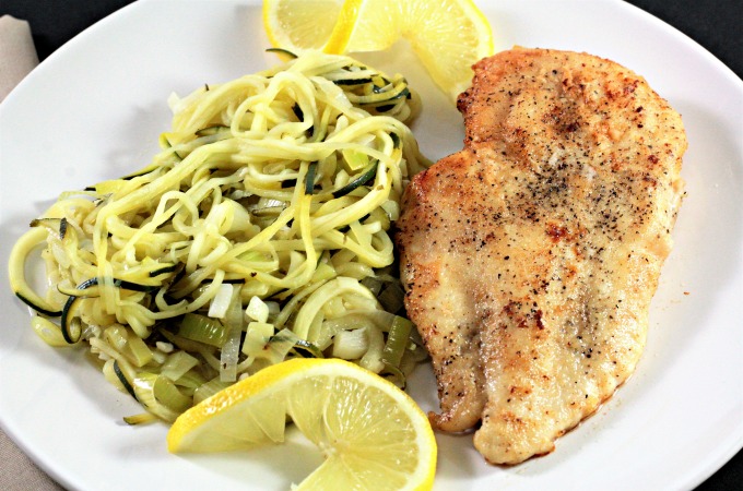 Chicken with Lemon Leek Zucchini Noodles (Zoodles) is easy, quick, and healthy. This is a great recipe for two, but can be doubled or tripled to feed more. 