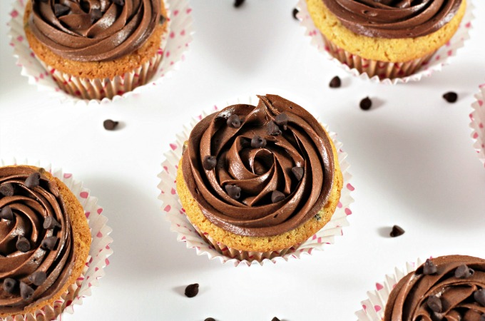Peanut Butter Chocolate Chip Cupcakes: Made from scratch, super easy and quick. Adapted from Martha Stewart and topped with Dark Chocolate Frosting.