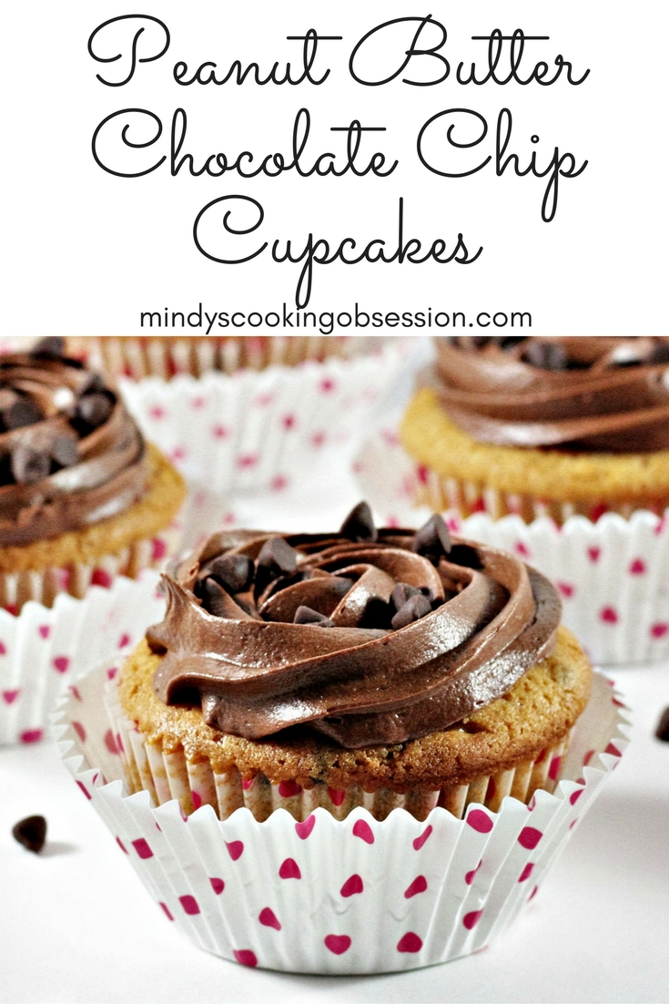 Peanut Butter Chocolate Chip Cupcakes: Made from scratch, super easy and quick. Adapted from Martha Stewart and topped with Dark Chocolate Frosting.