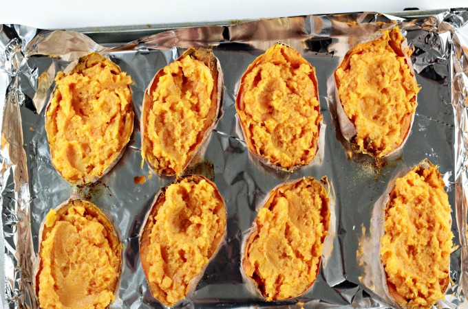 Twice Baked Sweet Potatoes only require 5 ingredients; butter, brown sugar, milk, mini marshmallows, and of course, sweet potatoes. Traditional and delicious!
