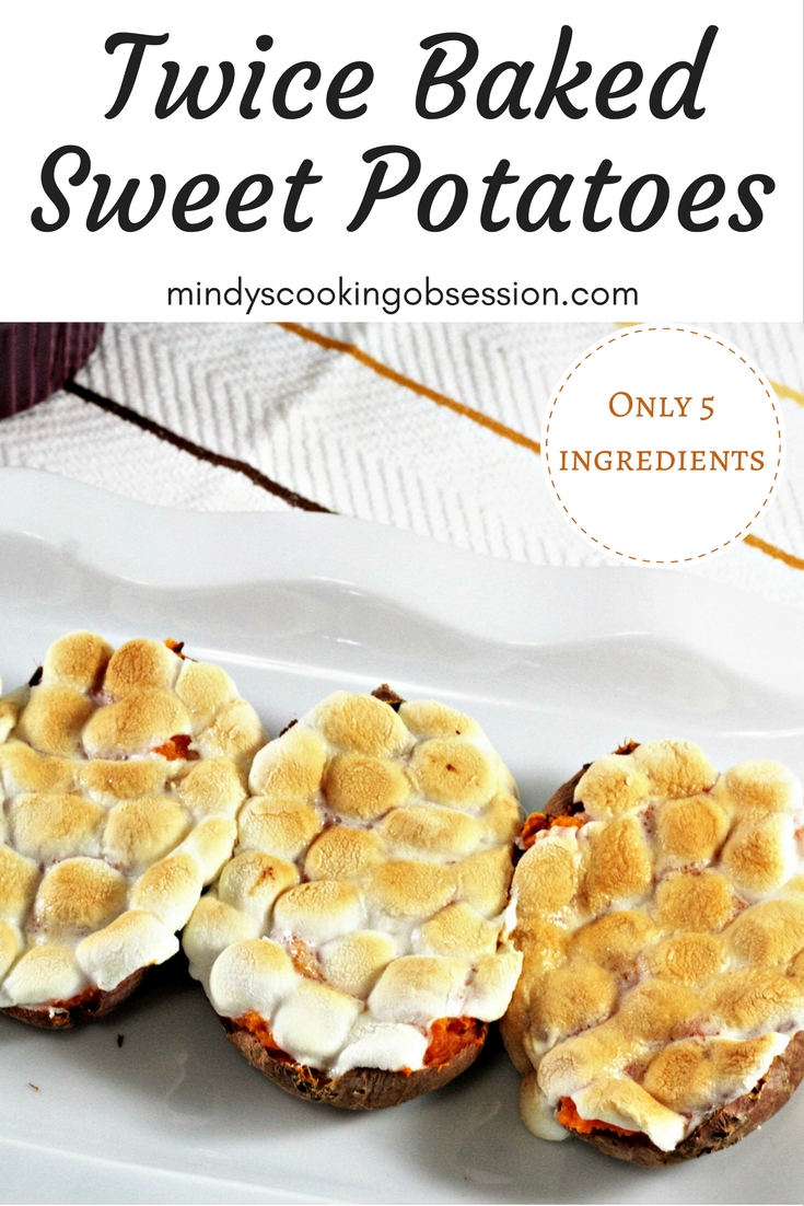 Twice Baked Sweet Potatoes only require 5 ingredients; butter, brown sugar, milk, mini marshmallows, and of course, sweet potatoes. Traditional and delicious!