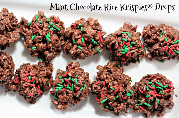 Mint Chocolate Rice Krispies® Drops combine rice cereal, mint chocolate morsels, and chocolate chips to make an easy treat for holiday or any occasion. #shop