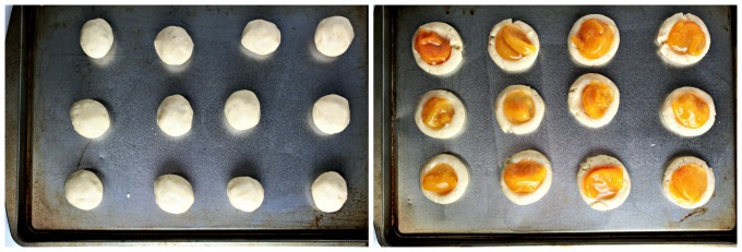 Peach Pie Thumbprint Cookies feature a shortbread type cookie topped with peach pie filling and drizzled with a cinnamon glaze. Mini peach pie in a cookie!