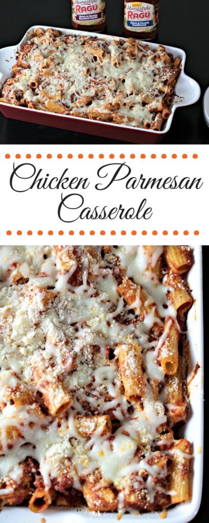 Chicken Parmesan Casserole features breaded chicken, pasta, jar sauce, mozzarella, and Parmesan cheeses. A new and delicious way to eat a classic dish!