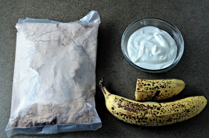 Healthier Chocolate Cake from Dr. Oz only requires 3 ingredients; boxed cake mix, Greek yogurt, and bananas. It is quick, easy, and healthy!