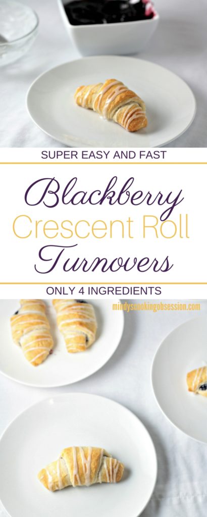 Blackberry Crescent Roll Turnovers are so yummy! All you need is store bought crescent rolls, pie filling, powdered sugar and milk to make this easy treat.