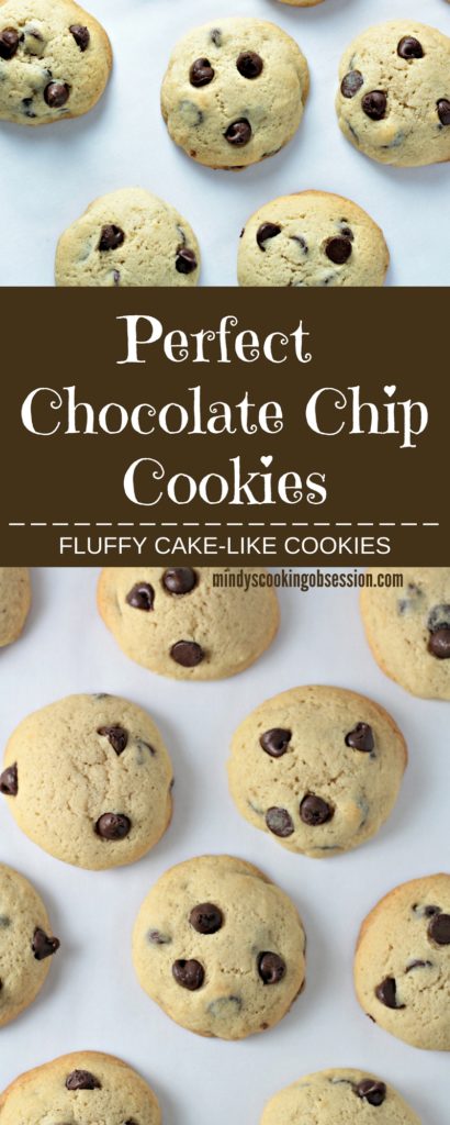 Perfect Chocolate Chip Cookies are fluffy and cake-like. I was inspired to change the traditional chewy cookies into cake-y cookies that are so delicious!