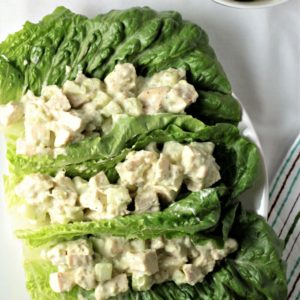 Chicken Salad combines chicken, cucumber, yogurt, avocado, salt, pepper and lime juice to make a dish with no mayo that is quick, easy and super healthy!