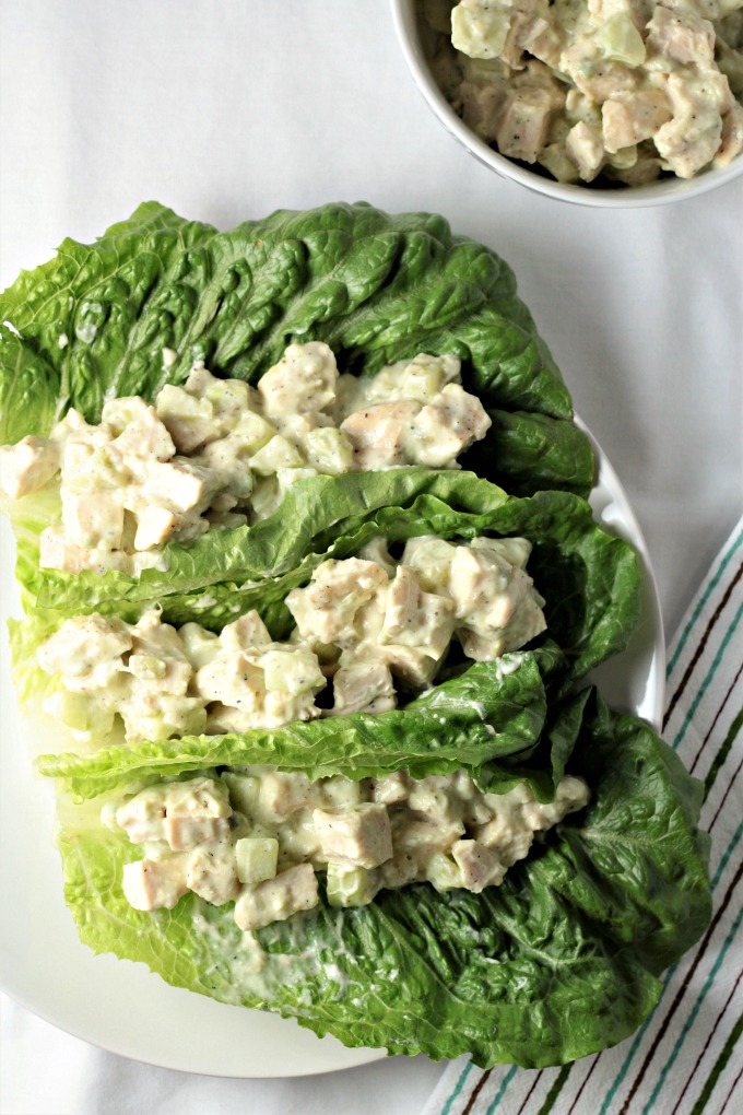 Super Healthy Chicken Salad combines chicken, cucumber, yogurt, avocado, salt, pepper and lime juice to make a dish with no mayo that is quick, easy and super healthy!