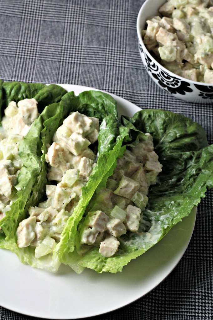 Siper Healthy Chicken Salad combines chicken, cucumber, yogurt, avocado, salt, pepper and lime juice to make a dish with no mayo that is quick, easy and super healthy!