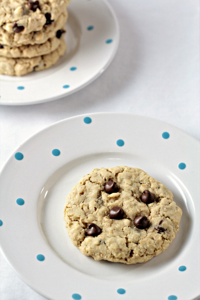 BIG Oatmeal Chocolate Chip Cookies are nearly 4 inches around! They are thick, yummy and stay together very well when you pick them up. So easy to make.