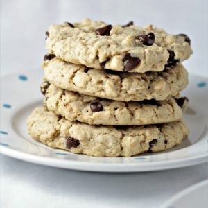 BIG Oatmeal Chocolate Chip Cookies are nearly 4 inches around! They are thick, yummy and stay together very well when you pick them up. So easy to make.