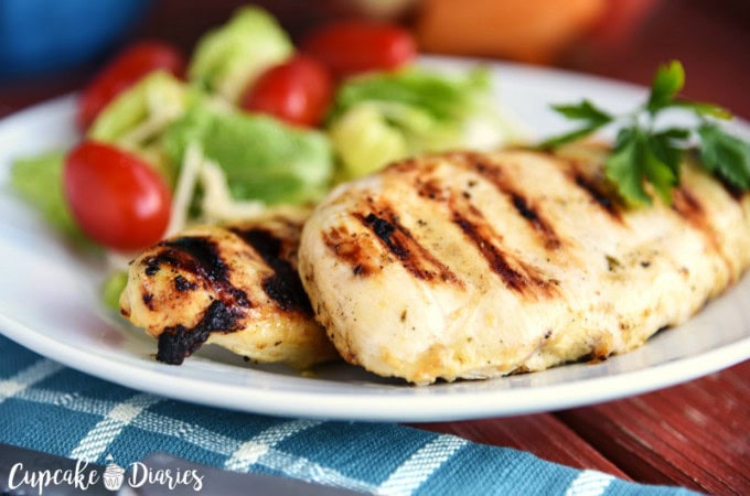 35 Amazing Grilled Chicken Recipes has grilled chicken in the form of kabobs, salads, sandwiches, wings, thighs, breasts, and even a mashed potato bowl.