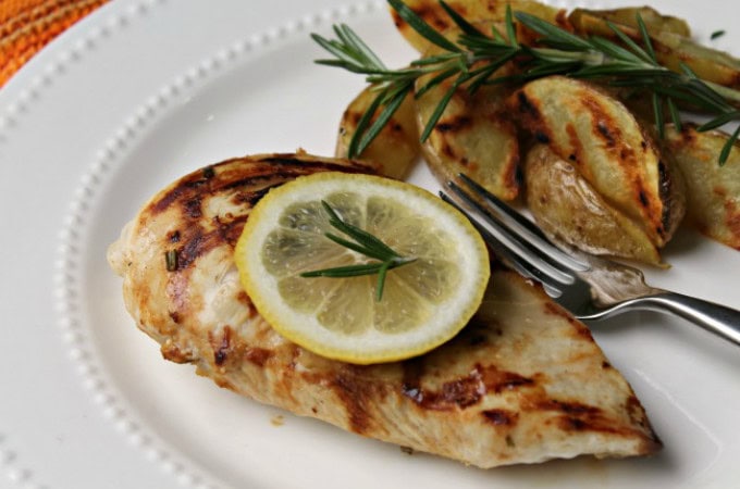 35 Amazing Grilled Chicken Recipes has grilled chicken in the form of kabobs, salads, sandwiches, wings, thighs, breasts, and even a mashed potato bowl.