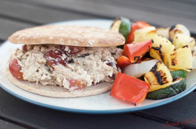 35 Amazing Grilled Chicken Recipes has grilled chicken in the form of kabobs, salads, sandwiches, wings, thighs, breasts, and even a mashed potato bowl.