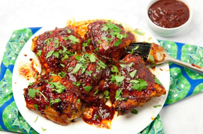 35 Amazing Grilled Chicken Recipes has grilled chicken in the form of kabobs, salads, sandwiches, wings, thighs, breasts, and even a mashed potato bowl.