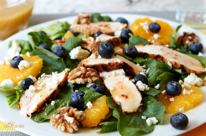 35 Amazing Grilled Chicken Recipes has grilled chicken in the form of kabobs, salads, sandwiches, wings, thighs, breasts, and even a mashed potato bowl.