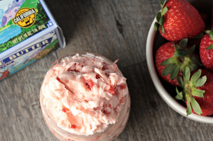 Whipped Strawberry Honey Butter combines butter, honey and fresh strawberries to make this classic fruit flavored butter. Easy delicious farm fresh food. 