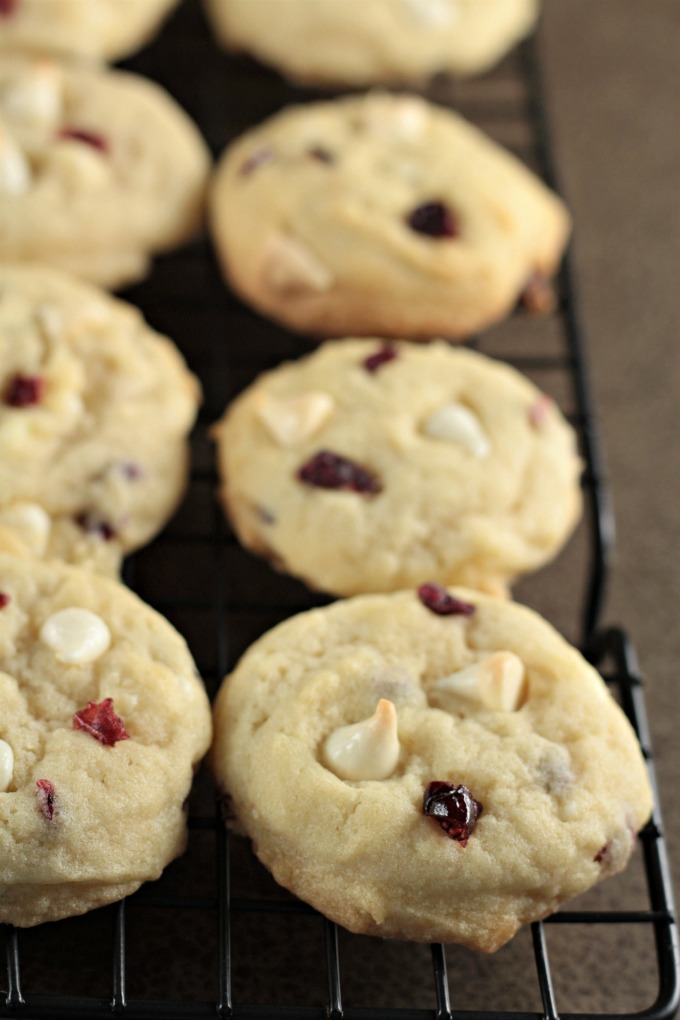 White Chocolate Chip Craisin Cookies feature sugar cookie dough with creamy white chocolate chipsand tart, sweet craisins. A delicious and satisfying treat!