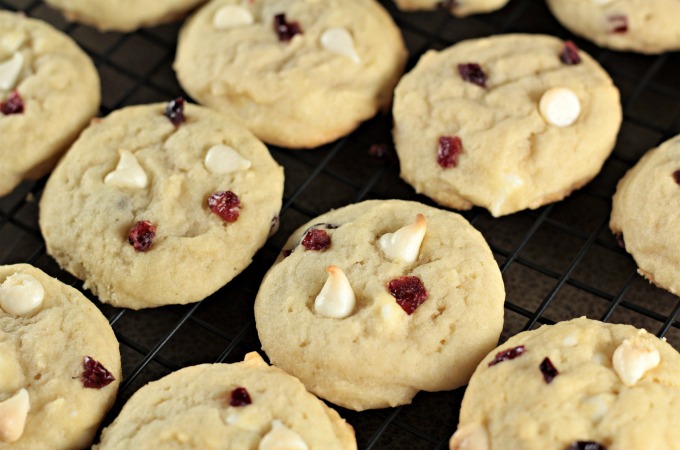White Chocolate Chip Craisin Cookies feature sugar cookie dough with creamy white chocolate chipsand tart, sweet craisins. A delicious and satisfying treat!