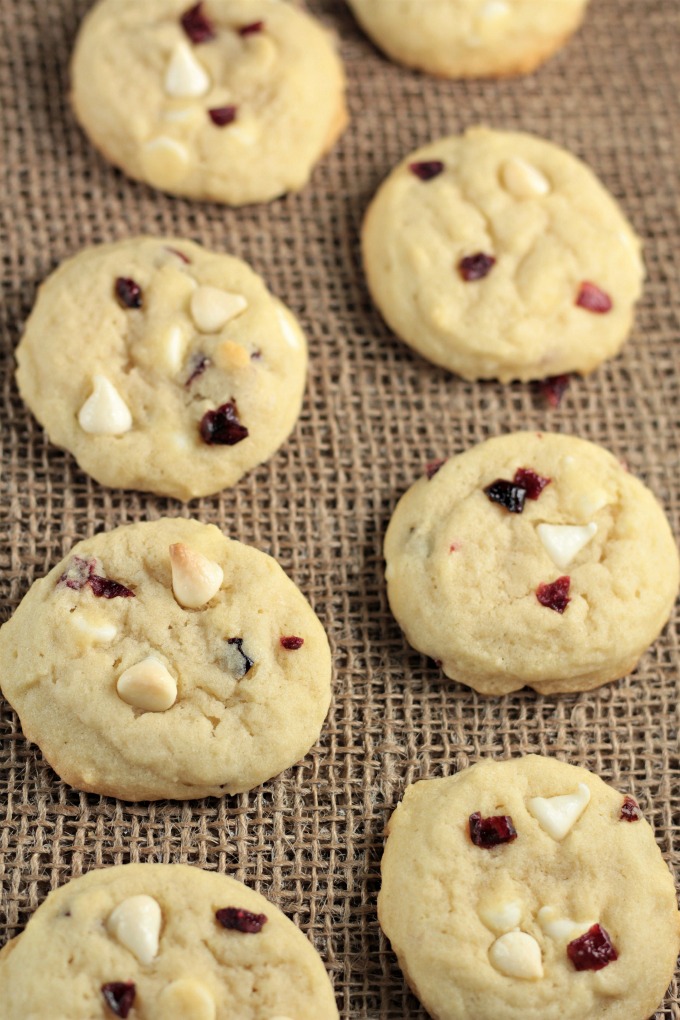 White Chocolate Chip Craisin Cookies feature sugar cookie dough with creamy white chocolate chipsand tart, sweet craisins. A delicious and satisfying treat!