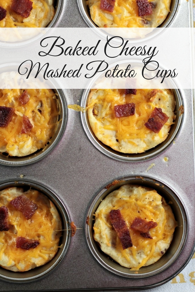 Baked Cheesy Mashed Potato Cups combine mashed potatoes, cheese, bacon, an egg, salt and pepper to make a versatile kid-friendly side dish or appetizer. 