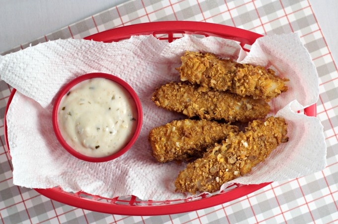 Honey Bunches of Oats® Crusted Fish Sticks only use 4 ingredients; Honey Bunches of Oats with Almonds, cod, flour, and egg. Healthy homemade fish sticks.