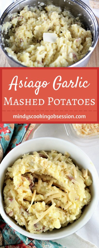 Asiago Garlic Mashed Potatoes combine red potatoes, authentic cheese, garlic, butter, milk, salt and pepper to make an easy and delicious side dish. 