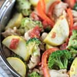 Basil Chicken and Vegetables combines olive oil, garlic, onion, basil chicken, zucchini, broccoli and bell pepper to make a delicious and healthy dish.