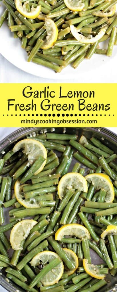 Garlic Lemon Fresh Green Beans only require 6 ingredients and only take about 8 minutes to cook. Blanch green beans in a little water, drain, then pan fry with olive oil, garlic, salt, pepper and lemon. A healthy, quick, easy and impressive dish!