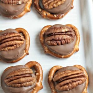 You can whip up a large batch of Rolo Pretzel Turtle Bites in just a few minutes. All you need are small pretzels, Rolo candy and pecans. This three ingredient snack would be great for parties, sleep-overs, watching the big game or for a delicious on the go snack.