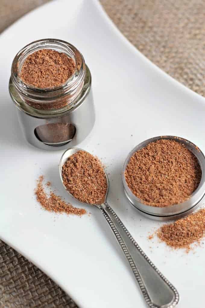 Moroccan Spice Blend is a mixture of ground ginger, paprika, cumin, cinnamon, coriander, cayenne pepper, allspice, cloves, salt and black pepper. This spice blend is much like Ras El Hanout. It is pungent and warm and is fabulous and can be used for rubs, marinades, or to season stews and tajines.