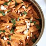 Marinara Goat Cheese Penne combines jar marinara sauce, creamy goat cheese and penne for a quick and easy 30 minute pasta dinner.