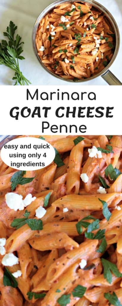 Marinara Goat Cheese Penne combines jar marinara sauce, creamy goat cheese and penne for a quick and easy 30 minute pasta dinner.