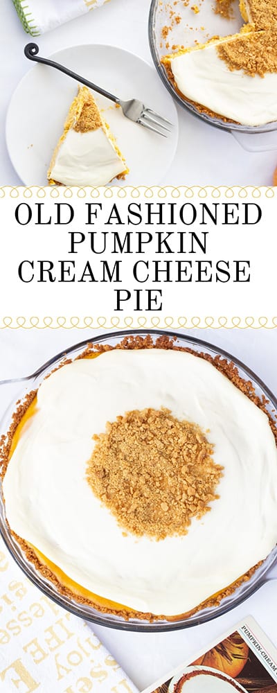 Pumpkin Cream Cheese Pie is an old fashioned recipe featuring canned pumpkin and cream cheese in a graham cracker crust topped with a sweetened sour cream.