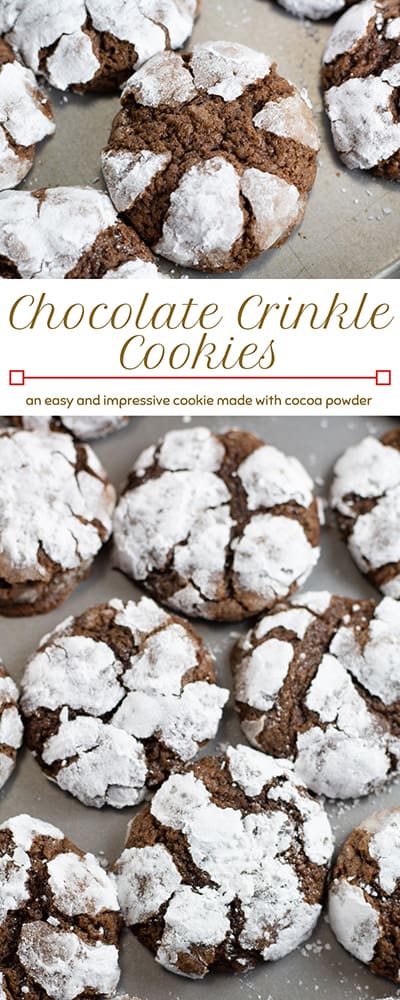 Chocolate Crinkle Cookies have a brownie like texture, are made with cocoa powder and powdered sugar. They look very impressive and are so easy to make!