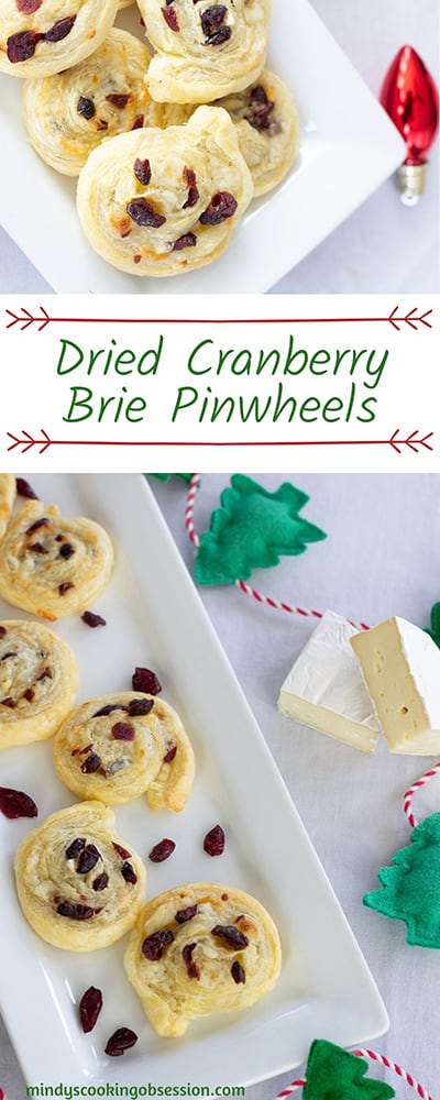 Dried Cranberry Brie Pinwheels: combine puff pastry, craisins and cheese for an easy and impressive appetizer or party food perfect for entertaining.