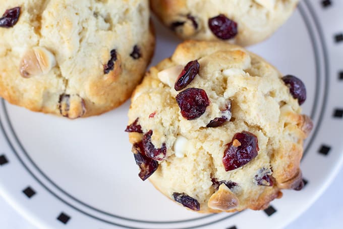 White Chocolate Chip Craisin Muffins are a traditional vanilla muffin with the grown up taste of sweet craisins and white chocolate chips. 