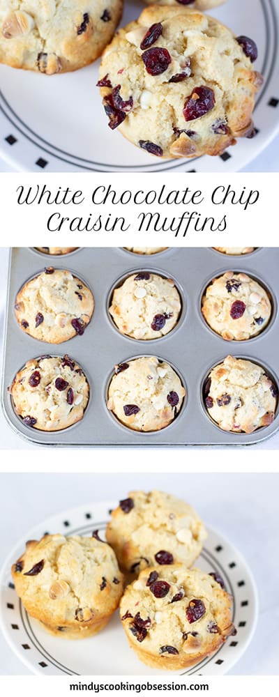 White Chocolate Chip Craisin Muffins are a traditional vanilla muffin with the grown up taste of sweet craisins and white chocolate chips. 