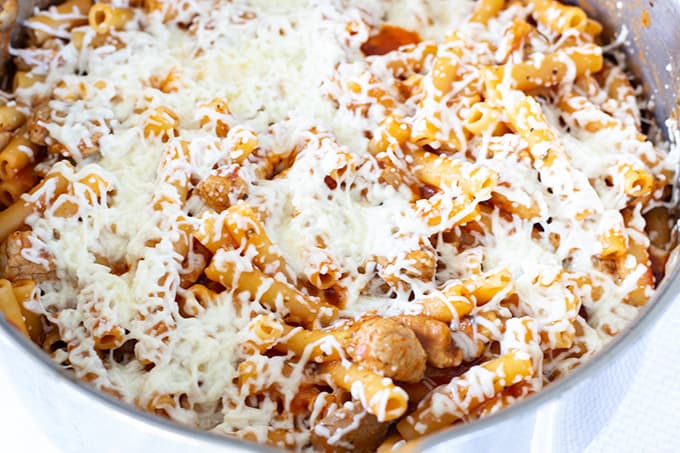 Stovetop Italian Pork Ziti only requires 7 ingredients, one pan and can be on the table in about 30 minutes. Jar sauce and marinated pork make this fast!