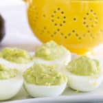 Avocado Ranch Deviled Eggs are a modern take on classic deviled eggs featuring avocado, ranch dressing, and a splash of lime. Easy and kid-friendly!