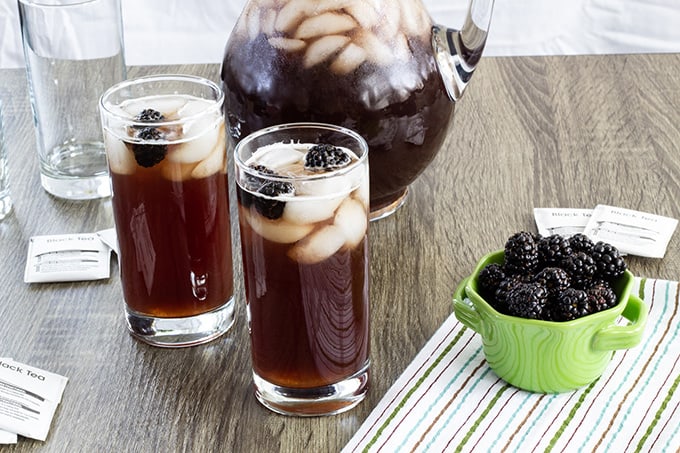 Blackberry Sweet Iced Tea is a refreshing summer time beverage featuring black tea, fresh blackberries, sugar, and a little baking soda.